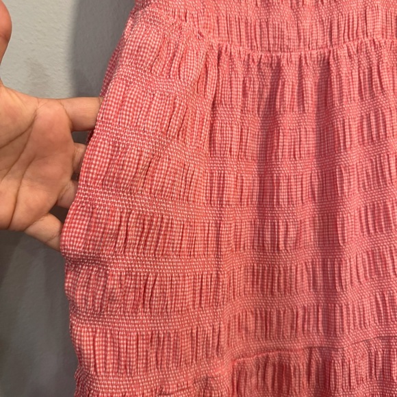 THML red gingham smocked tiered midi dress w/ tie straps relaxed fit XS - Picture 5 of 6